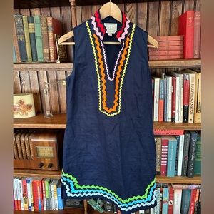 SAIL to SABLE S Sall Linen Navy Blue Rainbow Tunic Ric Rac Dress